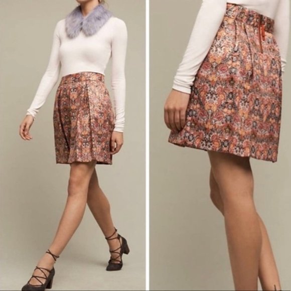Anthropologie Dresses & Skirts - *Like New* Anthropologie Maeve Rosia Red Brocade Pleated Skirt, Size M